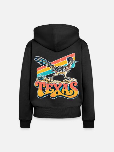 Texas Roadrunner Retro Neon - Frauen Premium Bio Zip Hoodie - Schwarz