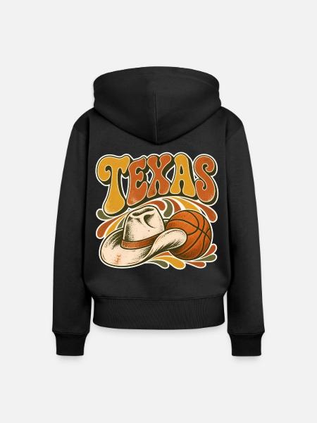 Texas Retro Hoop Cowboy - Frauen Premium Bio Zip Hoodie - Schwarz