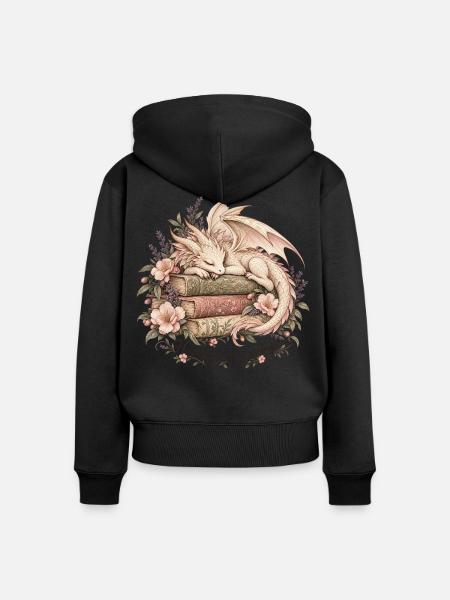 Schlafender Bücherdrache – Happy Endings - Frauen Premium Bio Zip Hoodie - Schwarz
