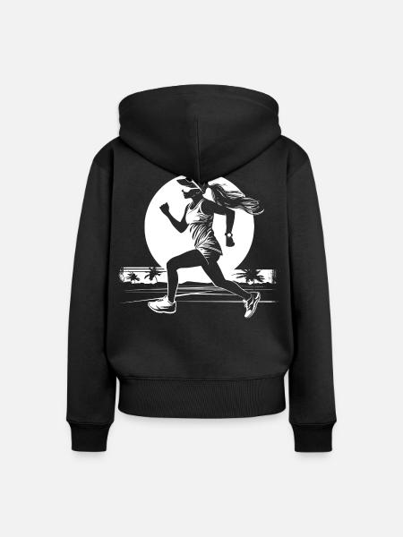 Läuferin Zeichnung - Frauen Premium Bio Zip Hoodie - Schwarz