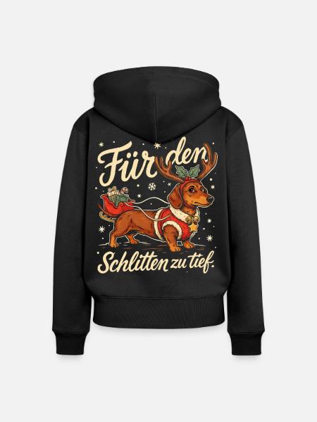 Dackel mit Weihnachtsschlitten und Geschenken - Frauen Premium Bio Zip Hoodie - Schwarz