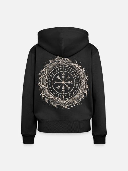 Jörmungandr mit Vegvisir im Runenring - Frauen Premium Bio Zip Hoodie - Schwarz