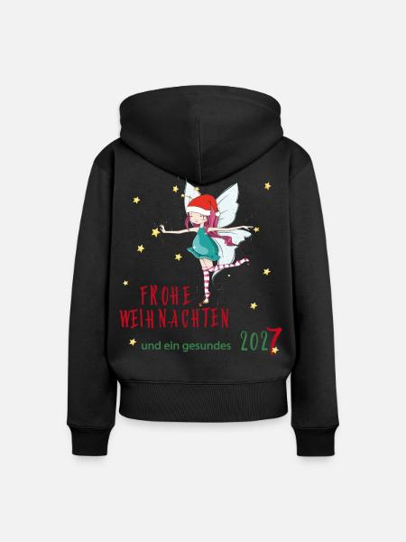 Weihnachtsfee mit Santa-Hut und Sternen - Frauen Premium Bio Zip Hoodie - Schwarz