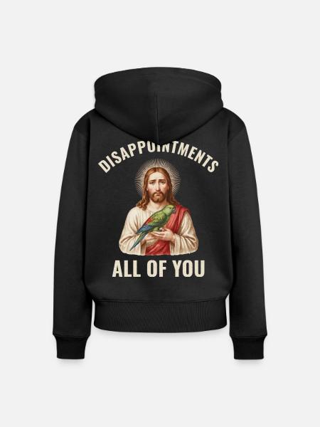 Disappointments Jesus mit Papagei - Frauen Premium Bio Zip Hoodie - Schwarz