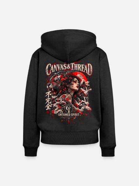 Ungezähigte Seele: Tiger-Göttin - Frauen Premium Bio Zip Hoodie - Schwarz