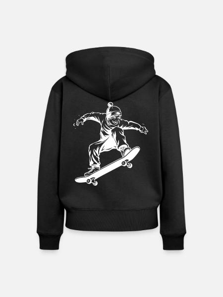 Skateboarding Junge Zeichnung - Frauen Premium Bio Zip Hoodie - Schwarz