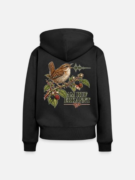 Zaunkönig – Am Ruf erkannt - Frauen Premium Bio Zip Hoodie - Schwarz