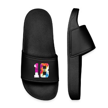 COLORED NUMBER 18 COLORFUL 18TH BIRTHDAY - Kids’ Pool Sliders - black - Front