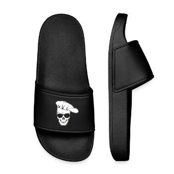 Skull with sunglasses chef's hat - Kids’ Pool Sliders - black - Front
