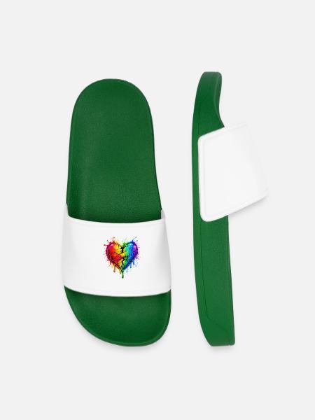 Regenbogenherz mit Pflaster - Kinder Badelatschen - Dunkelgrün