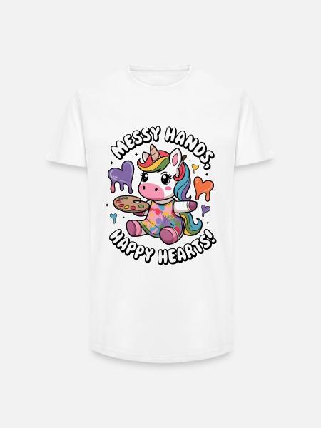 Messy Hands, Happy Hearts! - Long Fit Men's T-Shirt - white