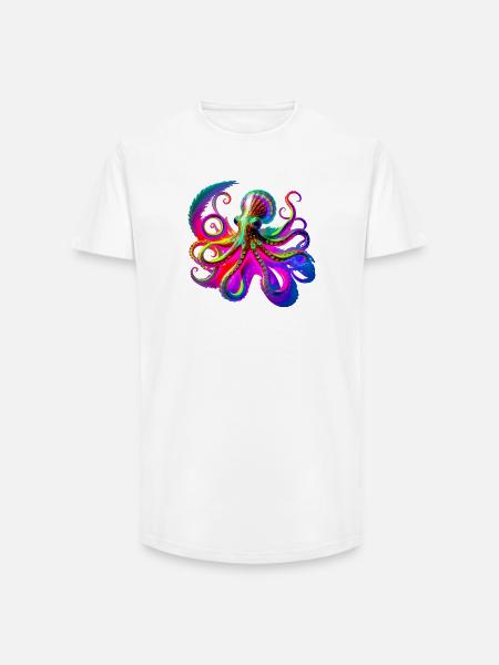 Psychedelic Neon Octopus - Long Fit Men's T-Shirt - white