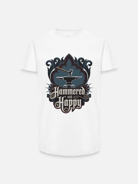 Martelé et heureux - T-shirt coupe longue homme - blanc