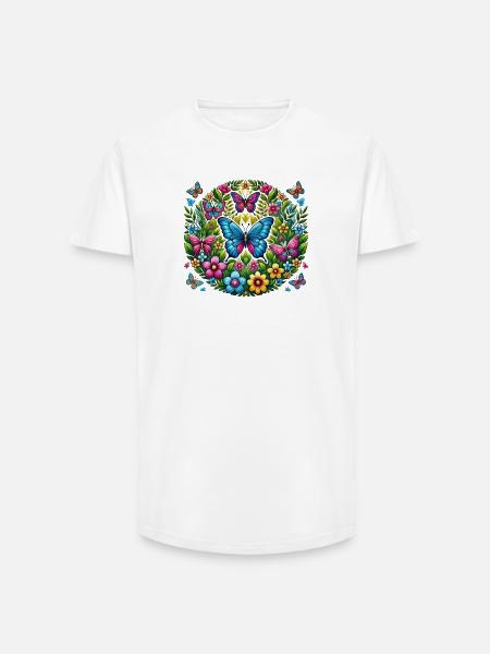 Papillons 2 - T-shirt coupe longue homme - blanc
