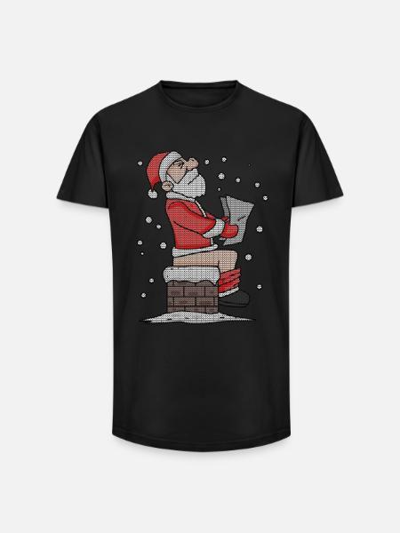 Père Noël assis sur la cheminée drôle - T-shirt coupe longue homme - noir