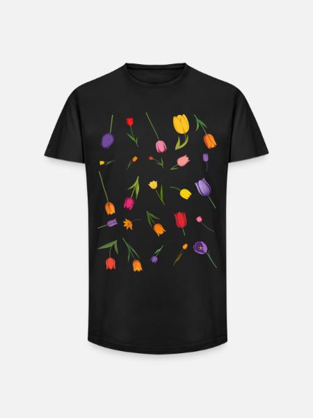 Fleur - T-shirt coupe longue homme - noir