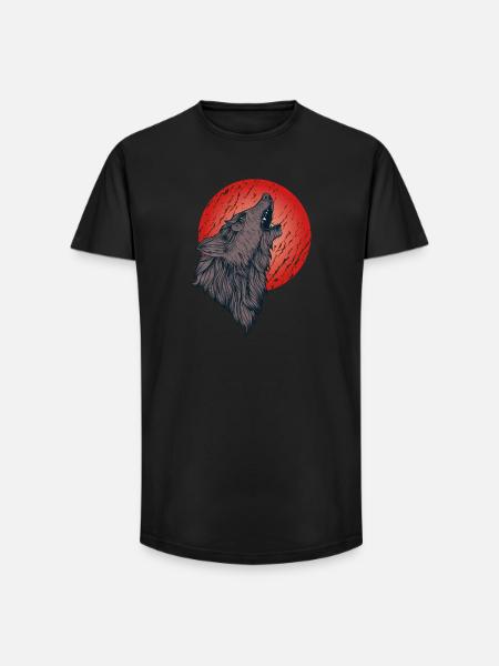 Howling wolf, full moon - Long Fit Men's T-Shirt - black
