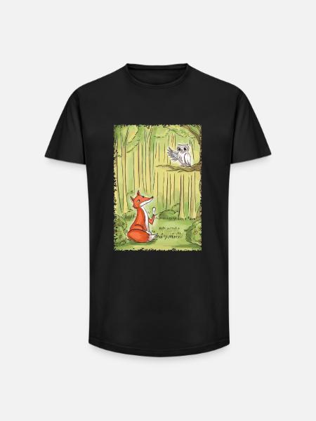 Waldgespräch: Fuchs und Eule - Long Fit Männer T-Shirt - Schwarz