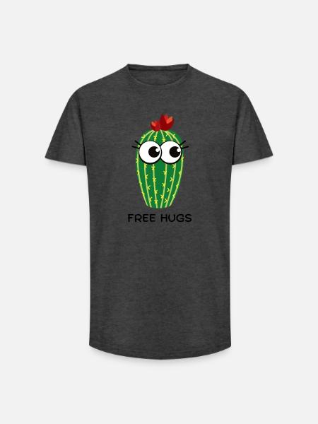 Free Hugs Cactus - Long Fit Men's T-Shirt - charcoal grey