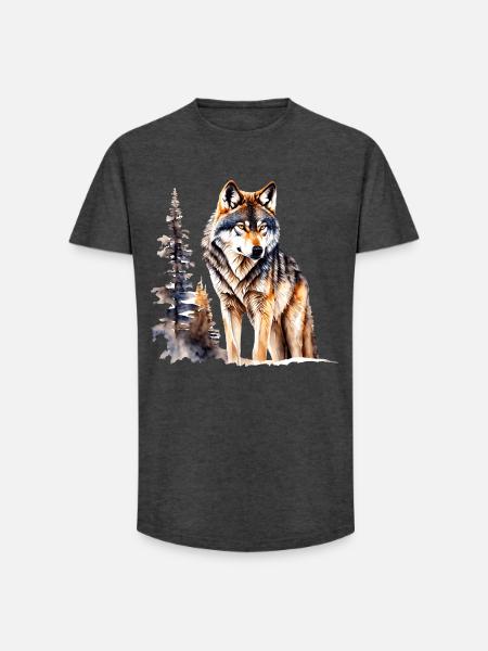 Wolf - Long Fit Men's T-Shirt - charcoal grey