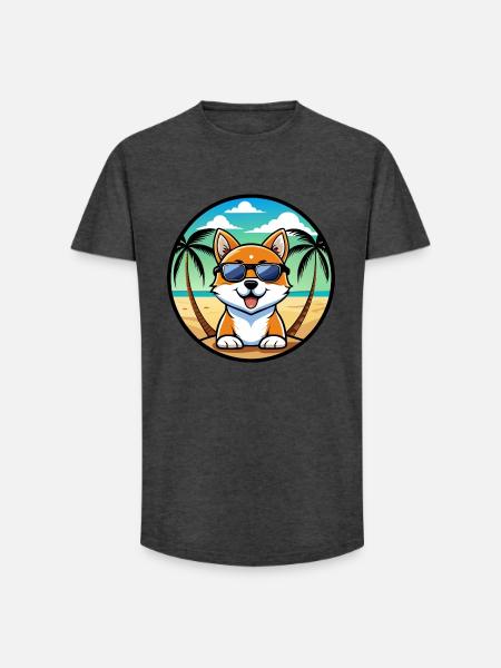 Hokkaido Hondenras Cartoon Zonnebril Strand - Heren T-shirt met lange pasvorm - houtskool