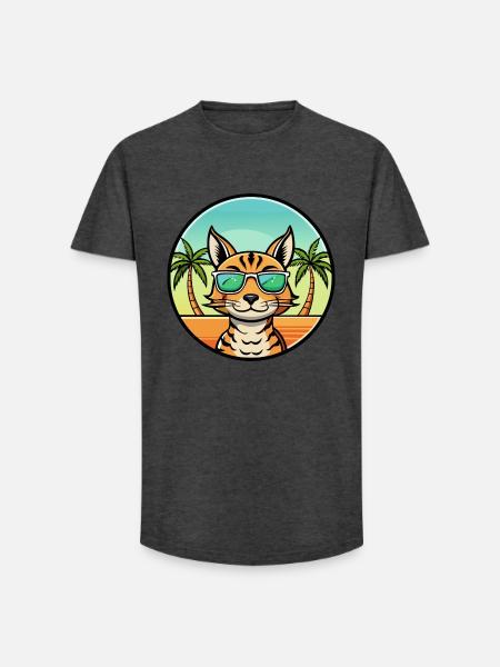 Ocicat Breed Cartoon Sunglasses Beach - Long Fit Men's T-Shirt - charcoal grey