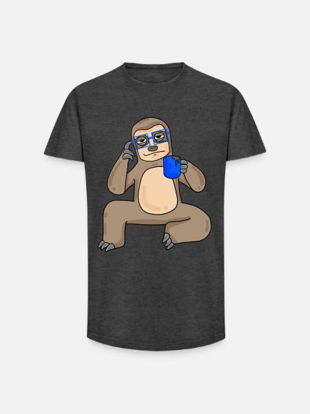 Sloth with glasses and coffee - Long Fit Men's T-Shirt - charcoal grey