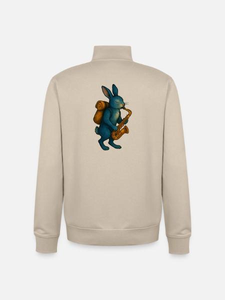 Lapin Bleu avec Saxophone - Sweat zippé unisexe en coton bio Stanley/Stella - beige crème