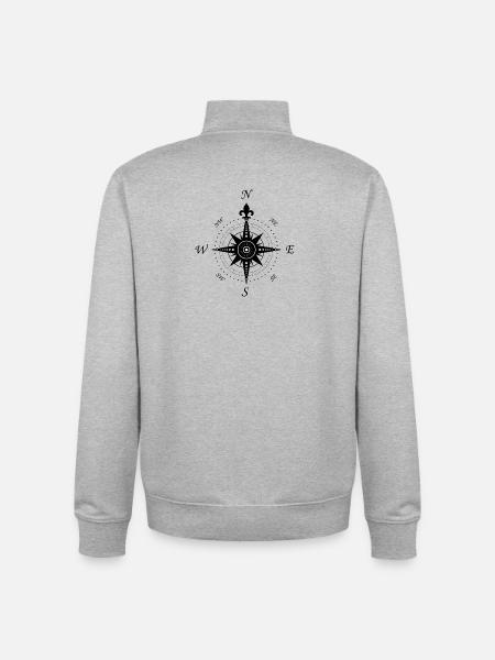 Wind Rose - compass - retro - Unisex Organic Zip Sweatshirt by Stanley/Stella - heather grey