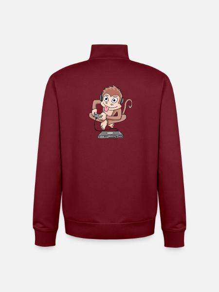 Monkey plays video games - Unisex Organic Zip Sweatshirt by Stanley/Stella - burgundy