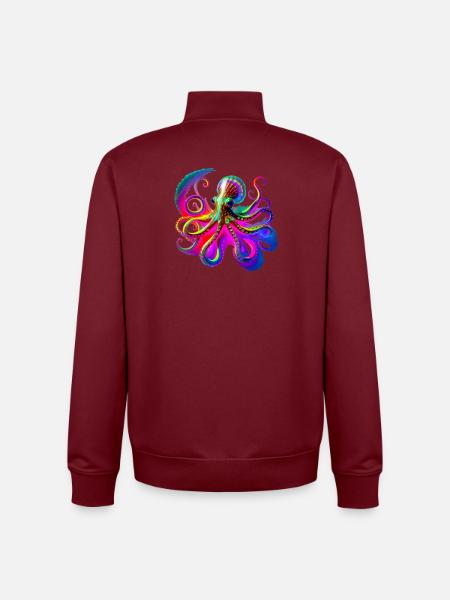 Psychedelic Neon Octopus - Unisex Organic Zip Sweatshirt by Stanley/Stella - burgundy