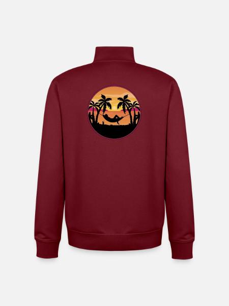 Palm Trees Hammock Sunset - Unisex Organic Zip Sweatshirt by Stanley/Stella - burgundy