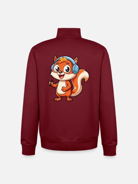 Ekorre Rolig Tecknad Figur Hörlurar Musik - Unisex sweatshirt med dragkedja i ekologisk bomull Stanley/Stella - vinröd