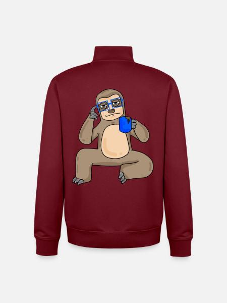 Sloth with glasses and coffee - Unisex Organic Zip Sweatshirt by Stanley/Stella - burgundy