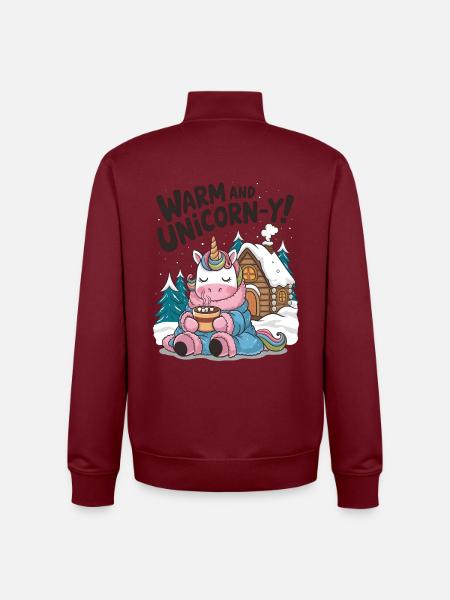 Warm And Unicorn-y! - Unisex Organic Zip Sweatshirt by Stanley/Stella - burgundy