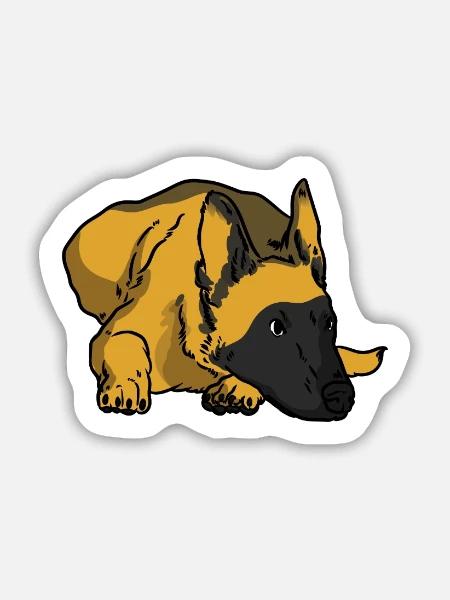 Wachsamer Malinois Gebrauchshund - Sticker Größe M (15 x 15 cm) - Mattweiß