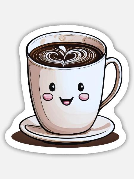 Lächelnde Tasse Kaffee - Sticker Größe M (15 x 15 cm) - Mattweiß