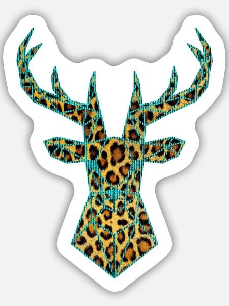 Hirsch PopArt Tuerkis - Sticker Größe M (15 x 15 cm) - Mattweiß