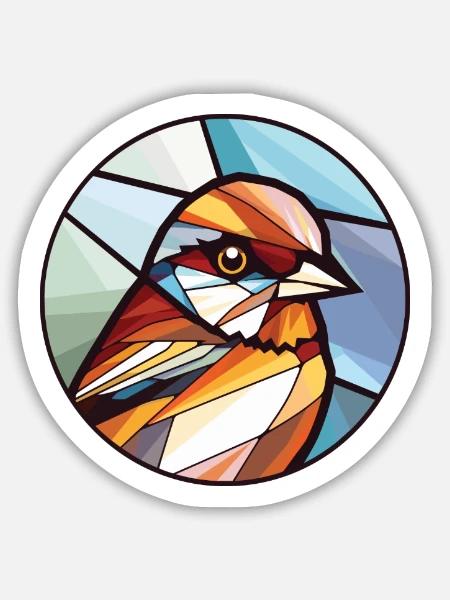 Spatz bunte Aquarell-Tierillustration - Sticker Größe M (15 x 15 cm) - Mattweiß