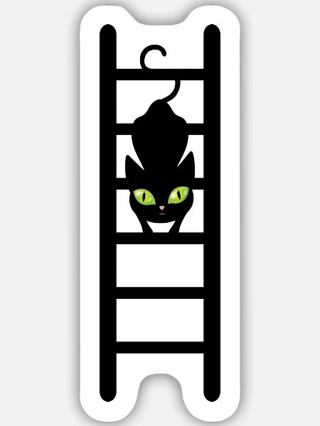 Katze auf seiner Leiter - Sticker Größe M (15 x 15 cm) - Mattweiß