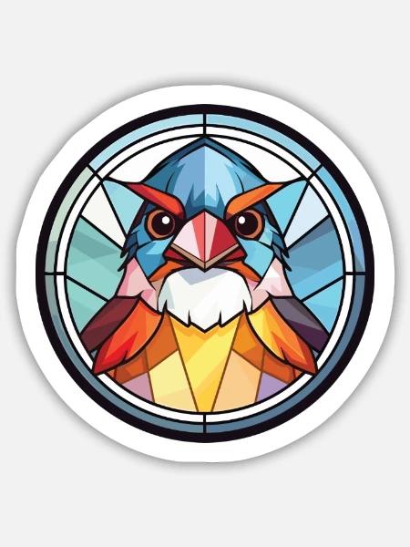 Spatz Bunte Aquarell-Tierillustration - Sticker Größe M (15 x 15 cm) - Mattweiß