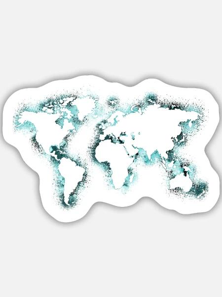 Weltkarte - Sticker Größe M (15 x 15 cm) - Mattweiß