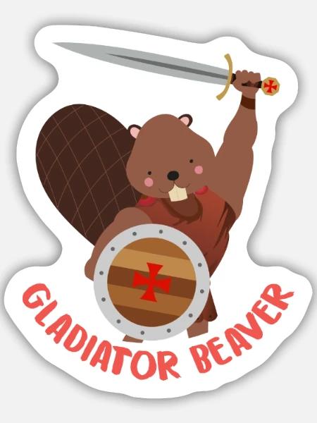 Tapferer Biber Kreuzritterhelm - Sticker Größe M (15 x 15 cm) - Mattweiß