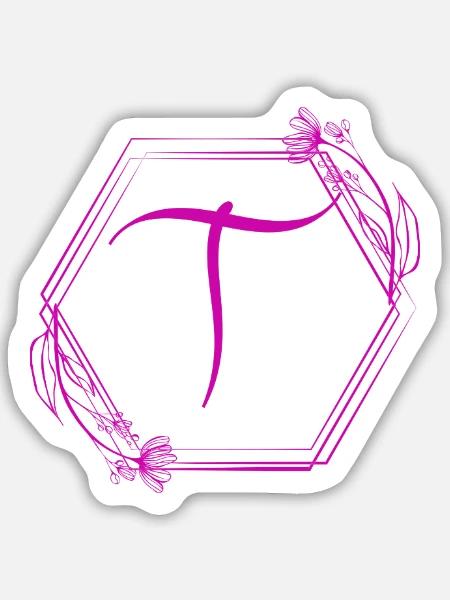 T-Blüten-Monogramm im Hexagon - Sticker Größe M (15 x 15 cm) - Mattweiß