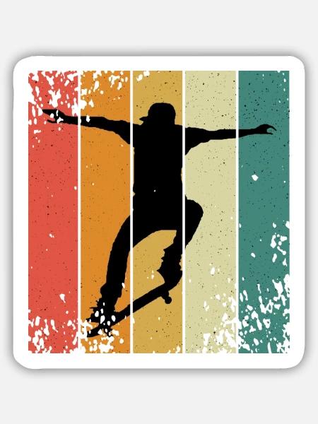 Retro-Skate-Silhouette auf farbigen Panels - Sticker Größe M (15 x 15 cm) - Mattweiß