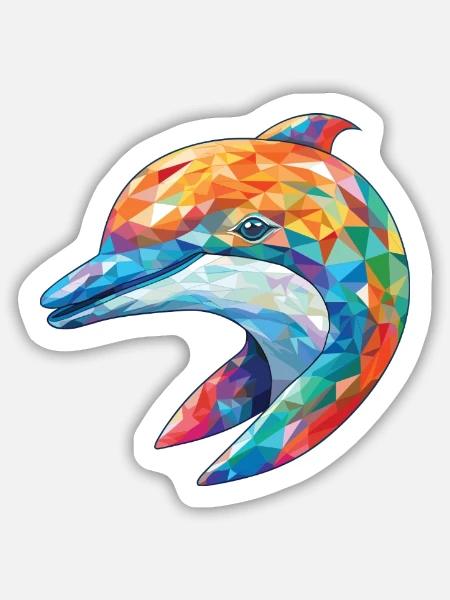 Delphin Bunte Aquarell-Tierillustration - Sticker Größe M (15 x 15 cm) - Mattweiß