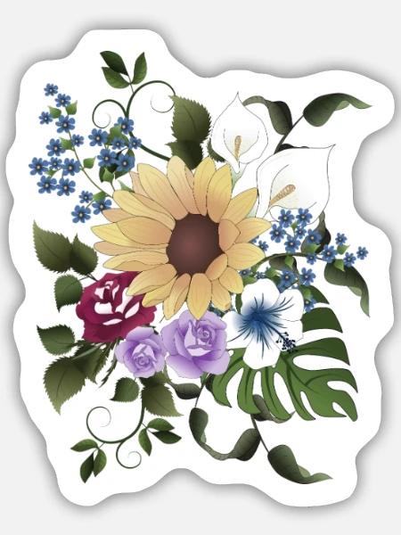 Blütenaragement - Sticker Größe M (15 x 15 cm) - Mattweiß