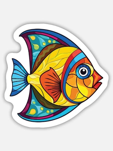 Flunderfisch Bunte Aquarell-Tierkarikatur - Sticker Größe M (15 x 15 cm) - Mattweiß