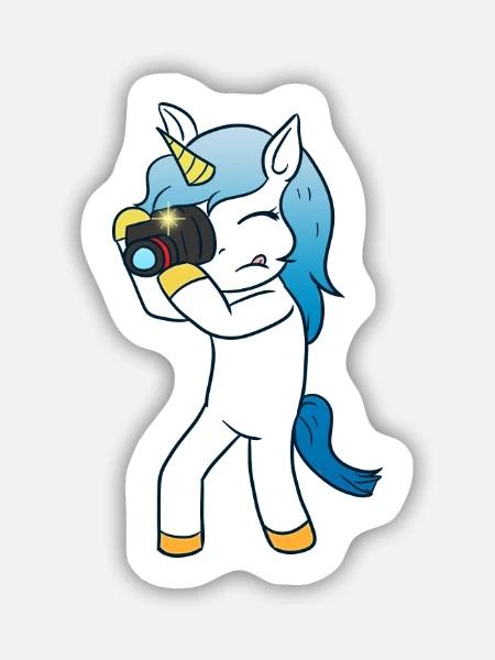 Foto Einhorn Fotografin - Sticker Größe M (15 x 15 cm) - Mattweiß