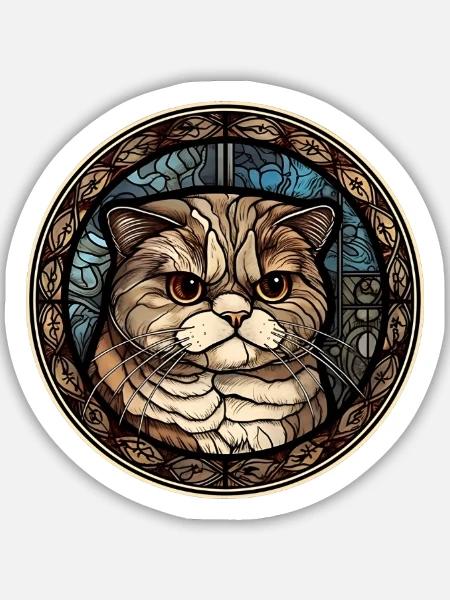 Scottish Fold Katzenrasse Aquarellglas - Sticker Größe M (15 x 15 cm) - Mattweiß
